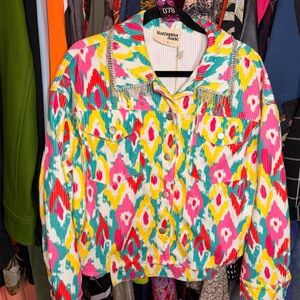 #78 SAVANNA JANE multi colored corduroy semi cropped Jacket Sz. Small 21.5" PTP